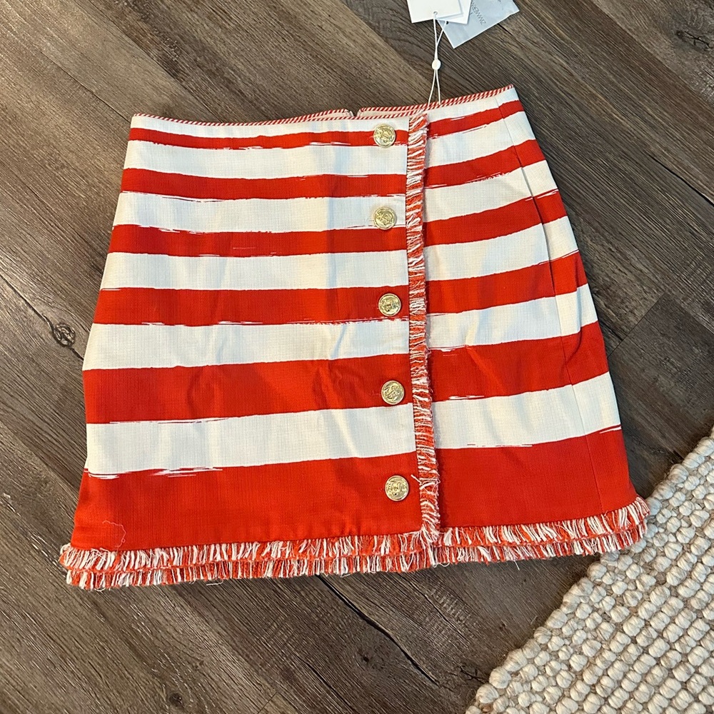 Striped Red and White Button-Front Skirt - ZIMMERMAN